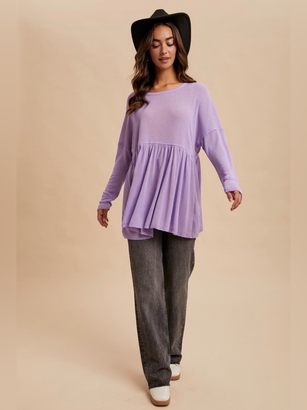 In Loom Lavender Babydoll Long-Sleeve Tunic Top NWT